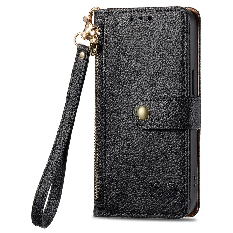 Capa para Nothing Phone (2a) Plus com bolso com zíper de bloqueio RFID e carteira de couro - Preta