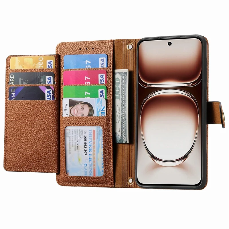 RFID-blokerende taske til Oppo A3x 4G / A40 4G / A60 5G, læderlomme med lynlåstaske til telefon - Brun