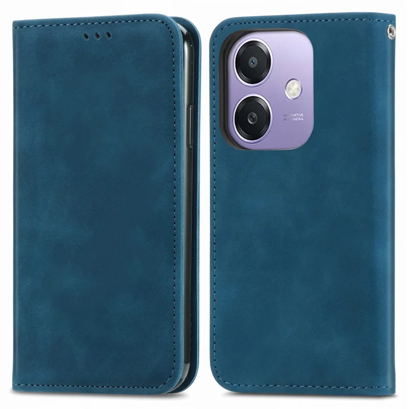 Capa para Oppo A3x 4G / A40 4G / A60 5G Toque de pele Carteira de cartão de couro Capa de telefone Absorção magnética - Azul escuro