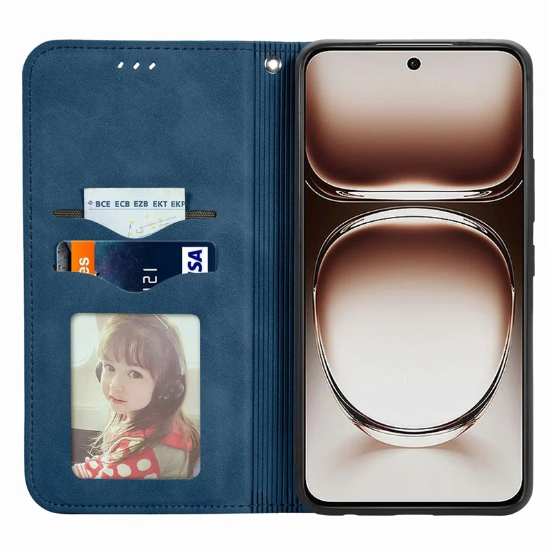 Capa para Oppo A3x 4G / A40 4G / A60 5G Toque de pele Carteira de cartão de couro Capa de telefone Absorção magnética - Azul escuro