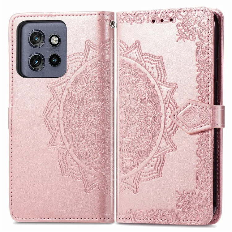 Étui portefeuille pour Motorola Thinkphone 25 5G / Moto S50 5G / Edge 50 Neo 5G Mandala Flower Leather Phone Cover Stand View - Or rose