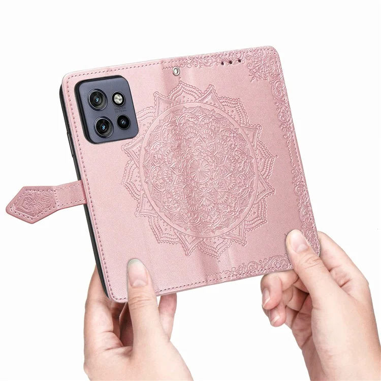 Étui portefeuille pour Motorola Thinkphone 25 5G / Moto S50 5G / Edge 50 Neo 5G Mandala Flower Leather Phone Cover Stand View - Or rose