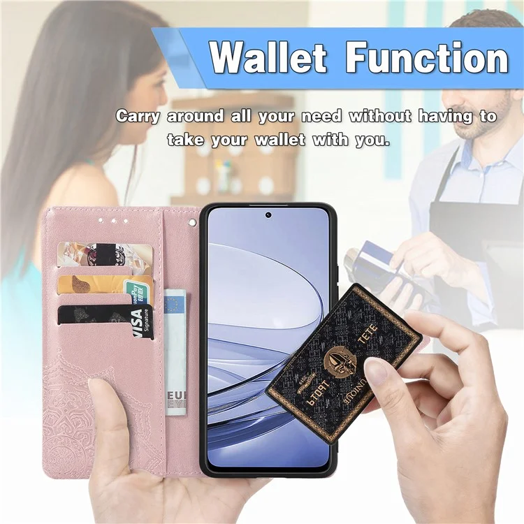 Étui portefeuille pour Motorola Thinkphone 25 5G / Moto S50 5G / Edge 50 Neo 5G Mandala Flower Leather Phone Cover Stand View - Or rose