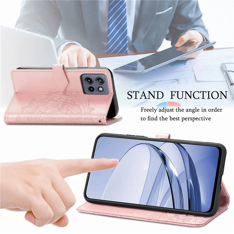 Étui portefeuille pour Motorola Thinkphone 25 5G / Moto S50 5G / Edge 50 Neo 5G Mandala Flower Leather Phone Cover Stand View - Or rose