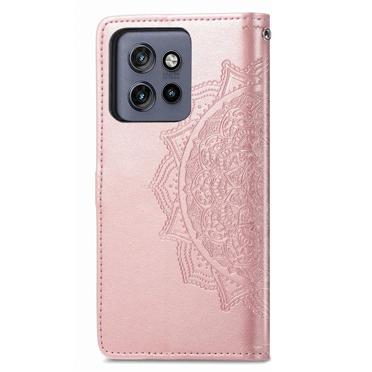 Étui portefeuille pour Motorola Thinkphone 25 5G / Moto S50 5G / Edge 50 Neo 5G Mandala Flower Leather Phone Cover Stand View - Or rose