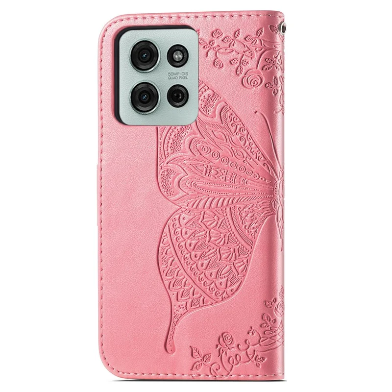 For Motorola Moto G75 5G Case PU Leather Wallet Phone Cover Butterfly Pattern - Pink