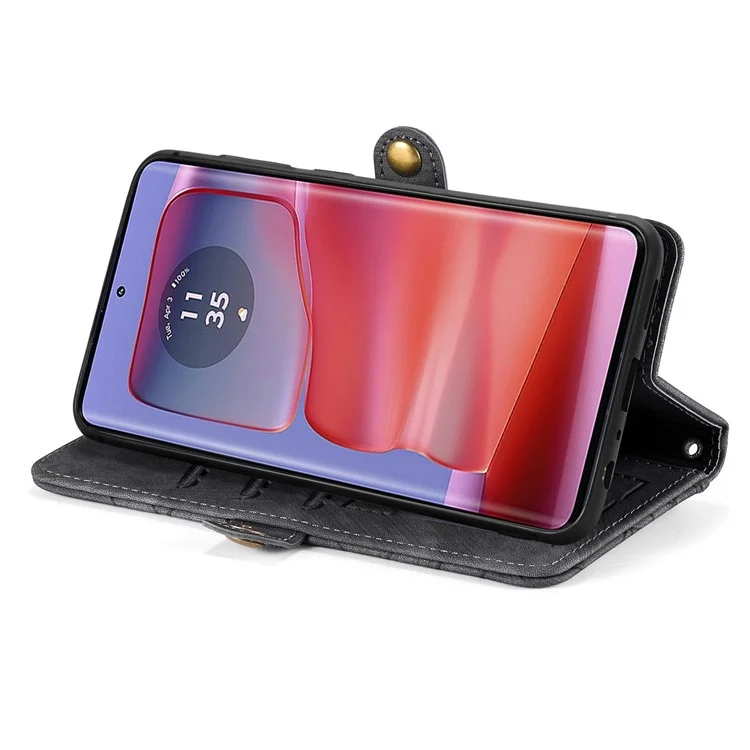 Étui portefeuille zippé Geometry Lines en cuir pour Motorola Moto G75 5G - Noir