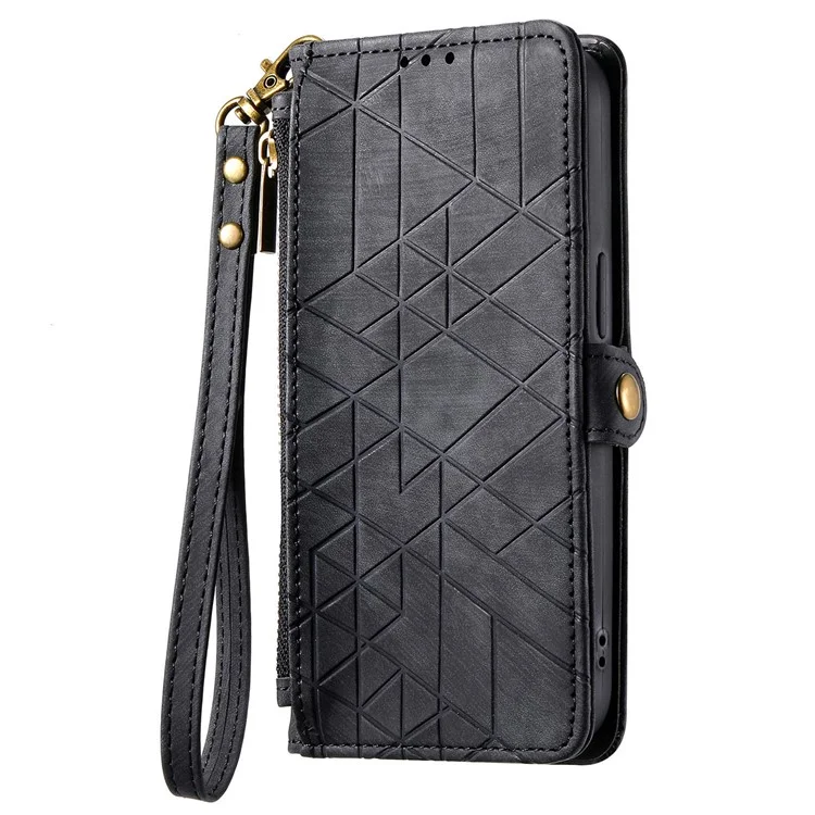 Étui portefeuille zippé Geometry Lines en cuir pour Motorola Moto G75 5G - Noir