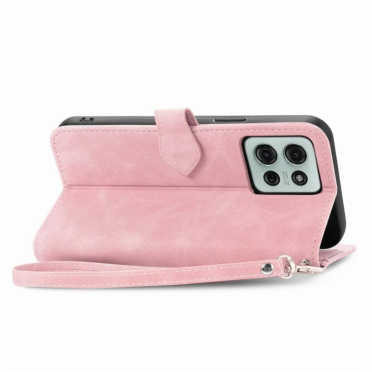 For Motorola Moto G75 5G Zipper Wallet Case with Strap Flower Imprint PU Leather Phone Cover - Pink