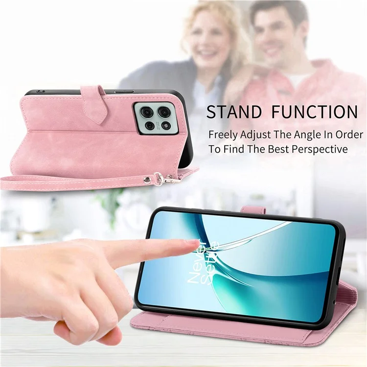 For Motorola Moto G75 5G Zipper Wallet Case with Strap Flower Imprint PU Leather Phone Cover - Pink