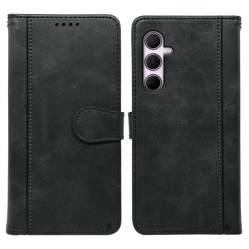 For Samsung Galaxy S25+ Case Calf Texture Leather Stand Book Style Phone Cover - Black