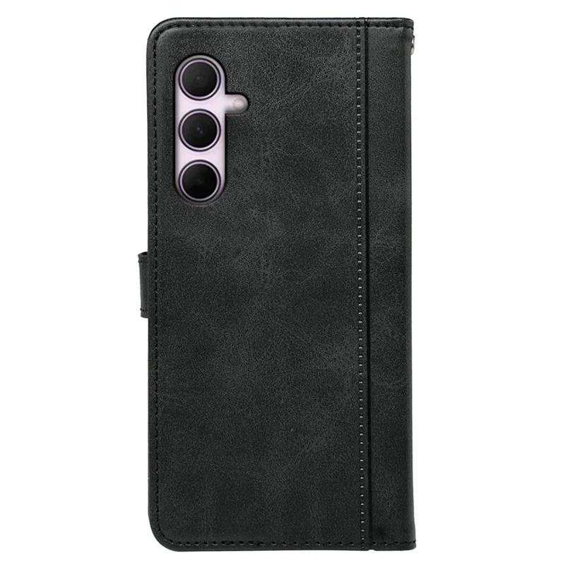 For Samsung Galaxy S25+ Case Calf Texture Leather Stand Book Style Phone Cover - Black