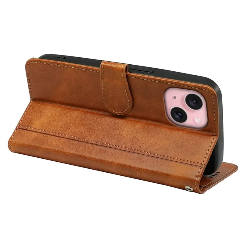 For iPhone 15 Case Calf Texture Leather Stand Book Style Phone Cover - Yellow