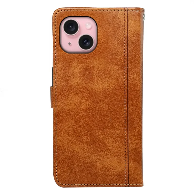 For iPhone 15 Case Calf Texture Leather Stand Book Style Phone Cover - Yellow