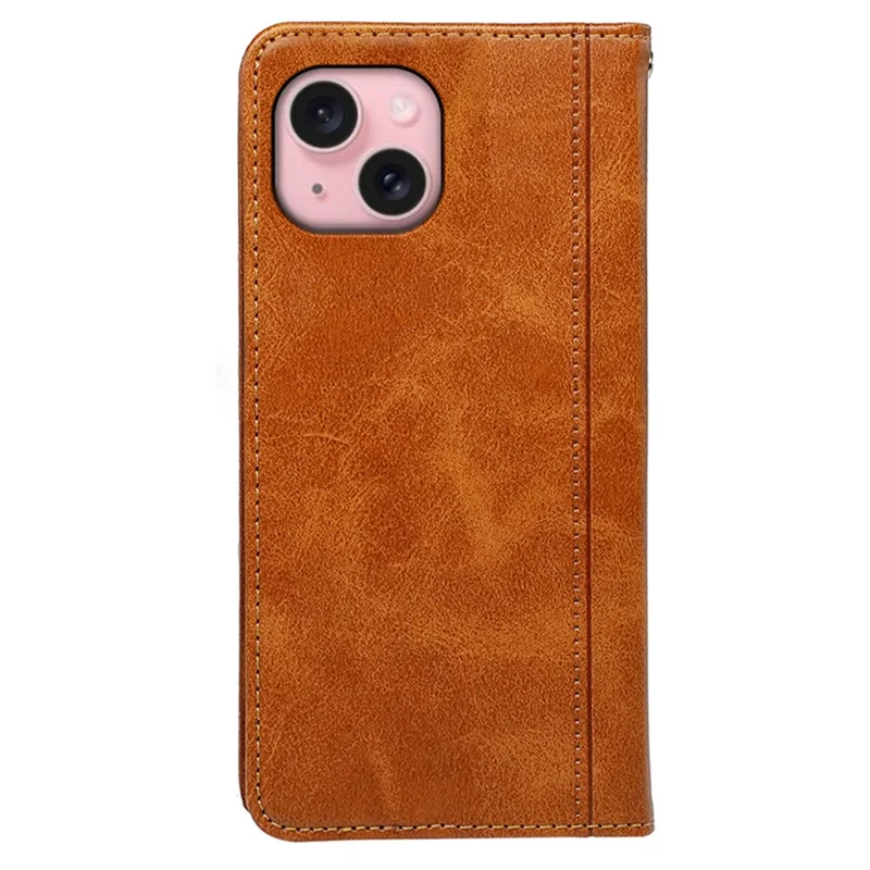 For iPhone 15 Case Hidden Magnetic Closure Calf Texture Leather Phone Cover - Yellow