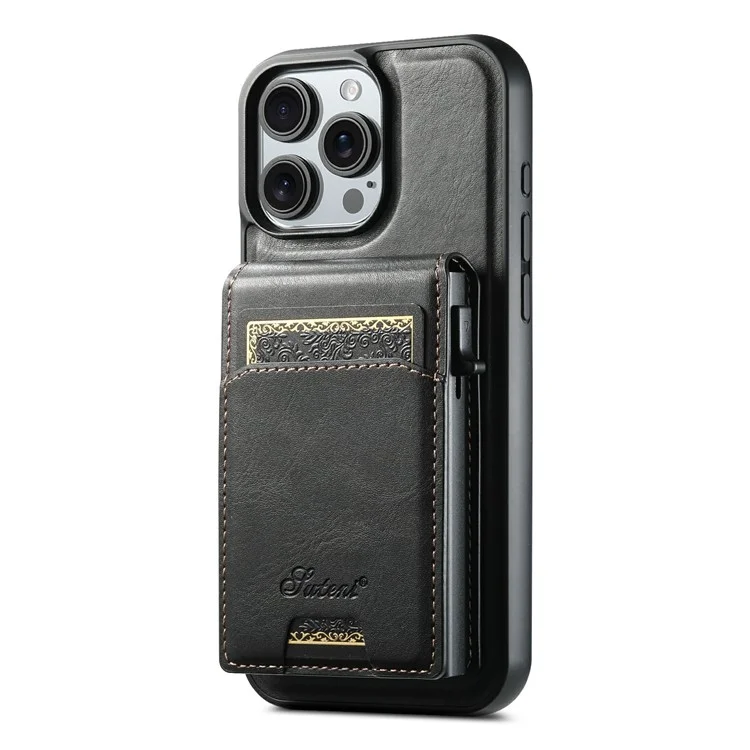 Coque magnétique SUTENI H19 pour iPhone 16 Pro Max, texture cirée, fentes pour cartes, revêtement en cuir - Noir