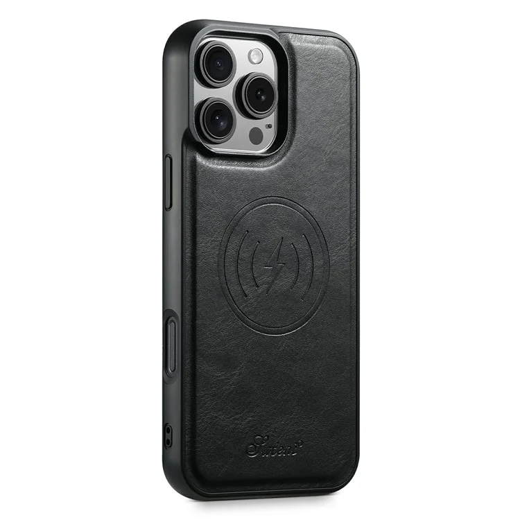 Coque magnétique SUTENI H19 pour iPhone 16 Pro Max, texture cirée, fentes pour cartes, revêtement en cuir - Noir