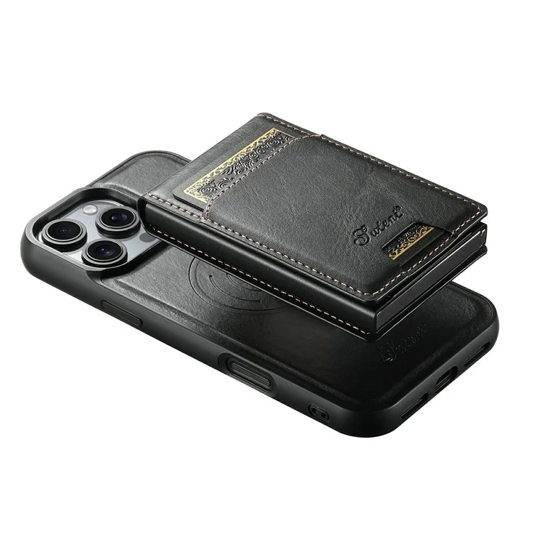 Coque magnétique SUTENI H19 pour iPhone 16 Pro Max, texture cirée, fentes pour cartes, revêtement en cuir - Noir