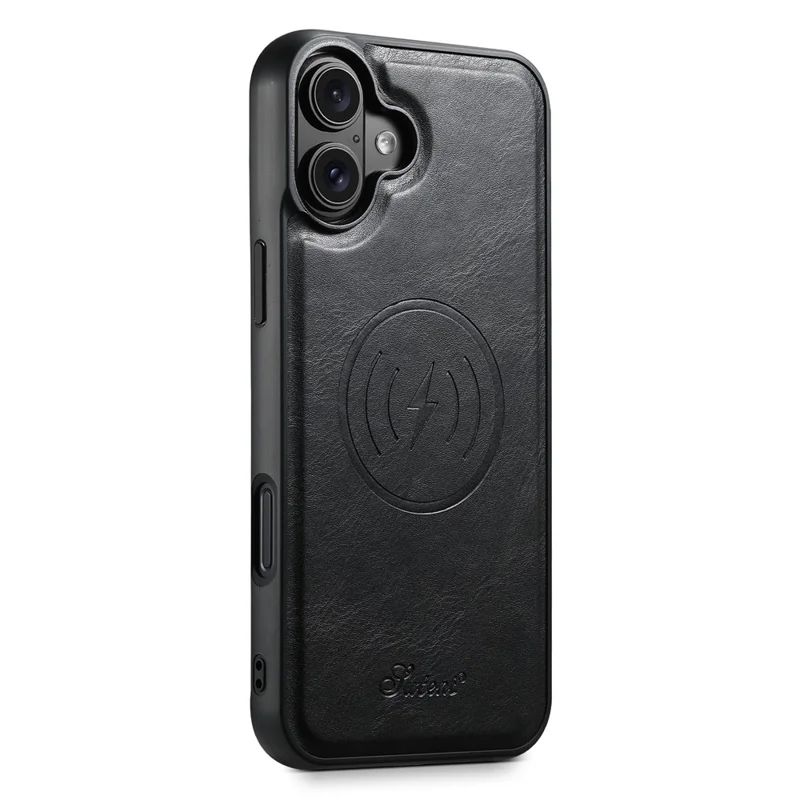 SUTENI H19 For iPhone 16 Plus Magnetic Case Waxy Texture Card Slots Leather Back Phone Cover - Black