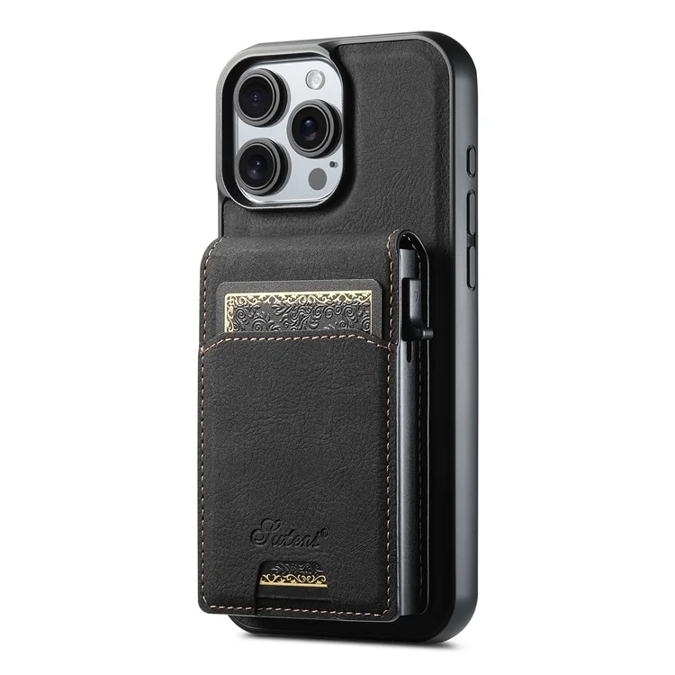 Étui magnétique SUTENI H19 pour iPhone 16 Pro Max avec porte-cartes, support et texture en cuir de litchi - Noir