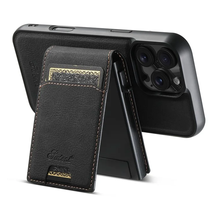 Étui magnétique SUTENI H19 pour iPhone 16 Pro Max avec porte-cartes, support et texture en cuir de litchi - Noir