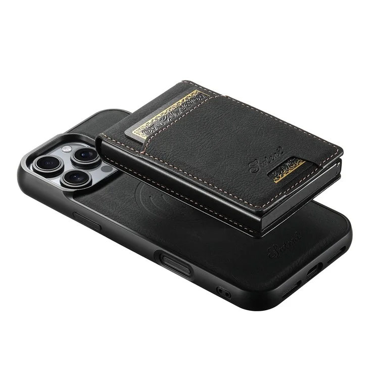 Étui magnétique SUTENI H19 pour iPhone 16 Pro Max avec porte-cartes, support et texture en cuir de litchi - Noir