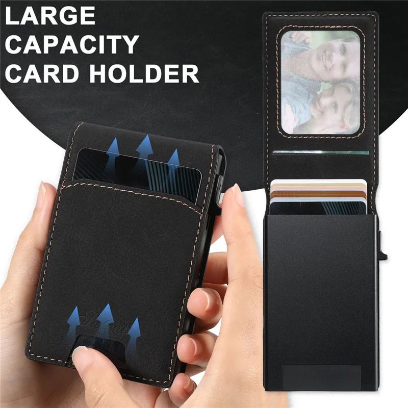 SUTENI H19 For iPhone 16 Plus Magnetic Case Card Holder Kickstand Litchi Texture Leather Back Cover - Black