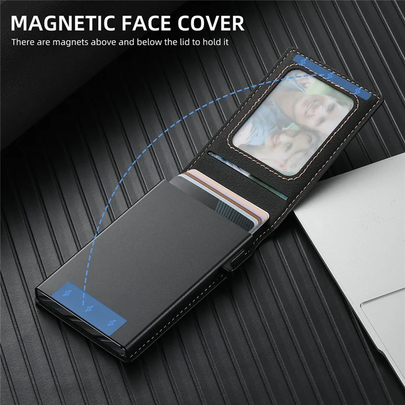 SUTENI H19 For iPhone 16 Plus Magnetic Case Card Holder Kickstand Litchi Texture Leather Back Cover - Black
