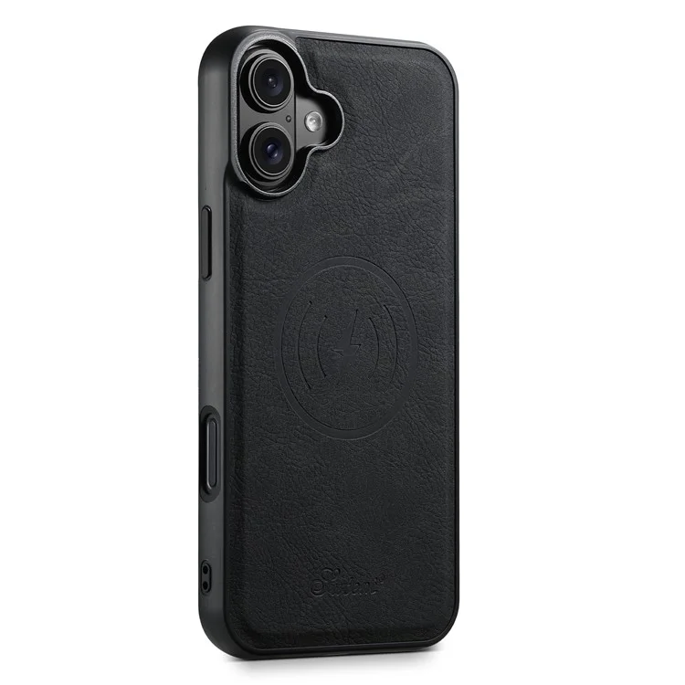 SUTENI H19 For iPhone 16 Magnetic Case Card Holder Kickstand Litchi Texture Leather Back Cover - Black