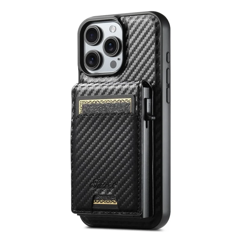 SUTENI H19 Magnetisches Gehäuse für iPhone 16 Pro Max mit Kartenhalter, Karbon-Faser-Textur und Leder-Rückseite