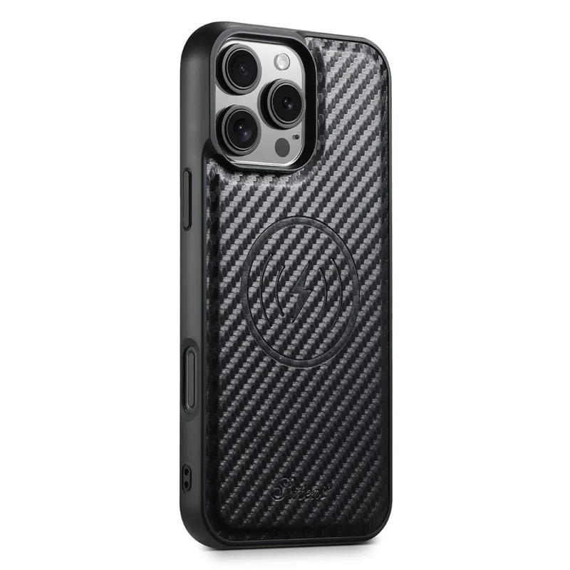 SUTENI H19 Magnetisches Gehäuse für iPhone 16 Pro Max mit Kartenhalter, Karbon-Faser-Textur und Leder-Rückseite