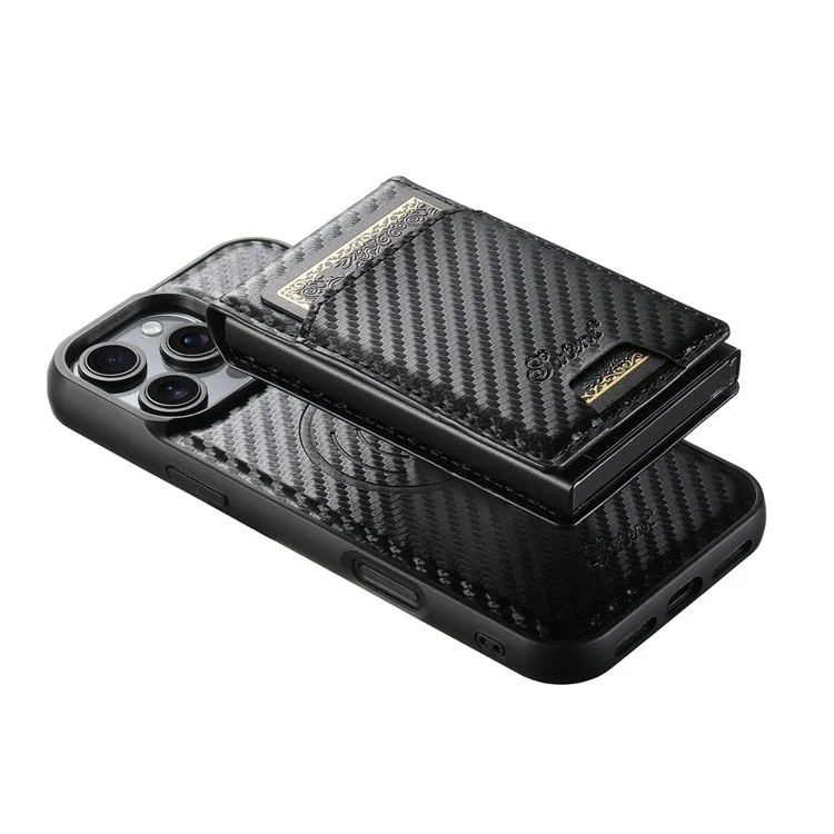 SUTENI H19 For iPhone 16 Pro Magnetic Case Carbon Fiber Texture Leather Back Cover with Card Bag
