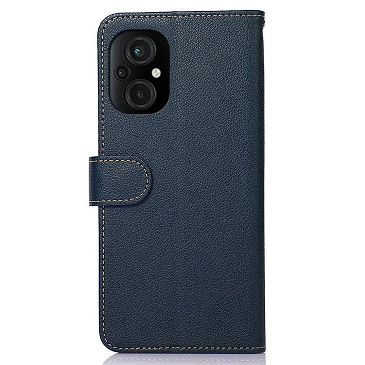 KHAZNEH Per Xiaomi Poco M5 4G / 5G RFID Blocking Phone Case Litchi Texture PU Leather Anti-scratch Stand Wallet Cover - Blu