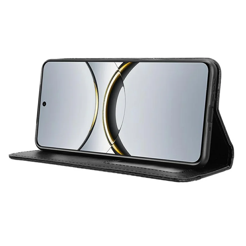 جراب جلد لجهاز Oppo Find X8 Pro 5G مع محفظة وحامل وملمس ريترو - أسود