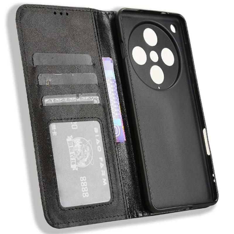 جراب جلد لجهاز Oppo Find X8 Pro 5G مع محفظة وحامل وملمس ريترو - أسود