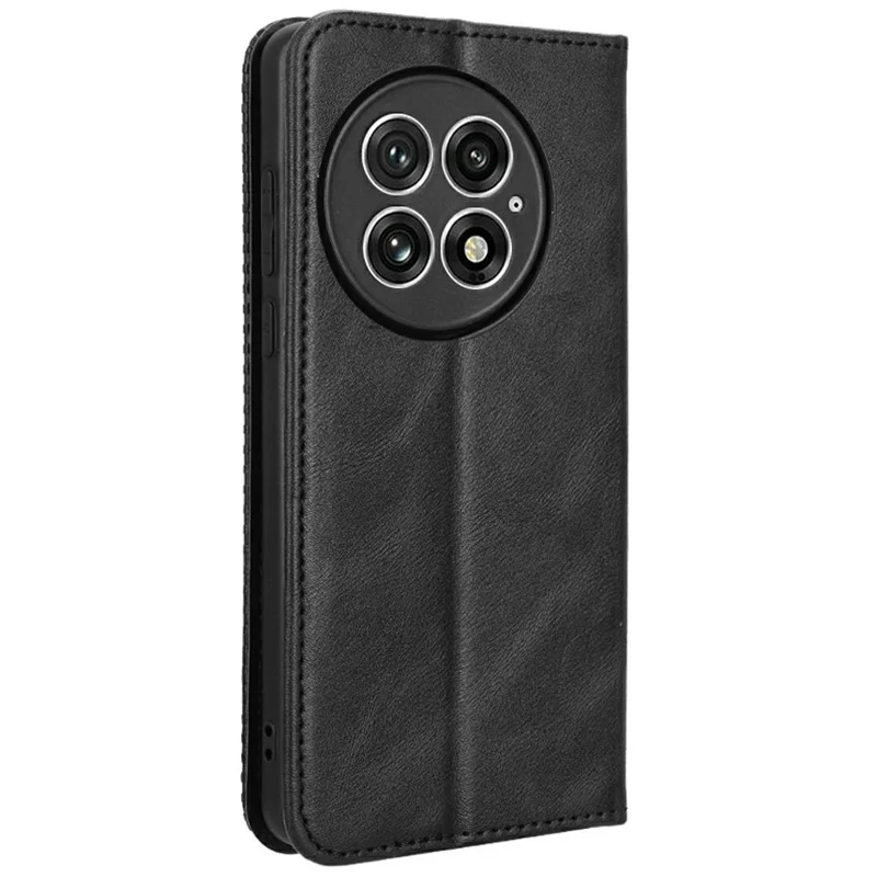For OnePlus 13 Leather Case Wallet Stand Retro Texture Phone Cover - Black