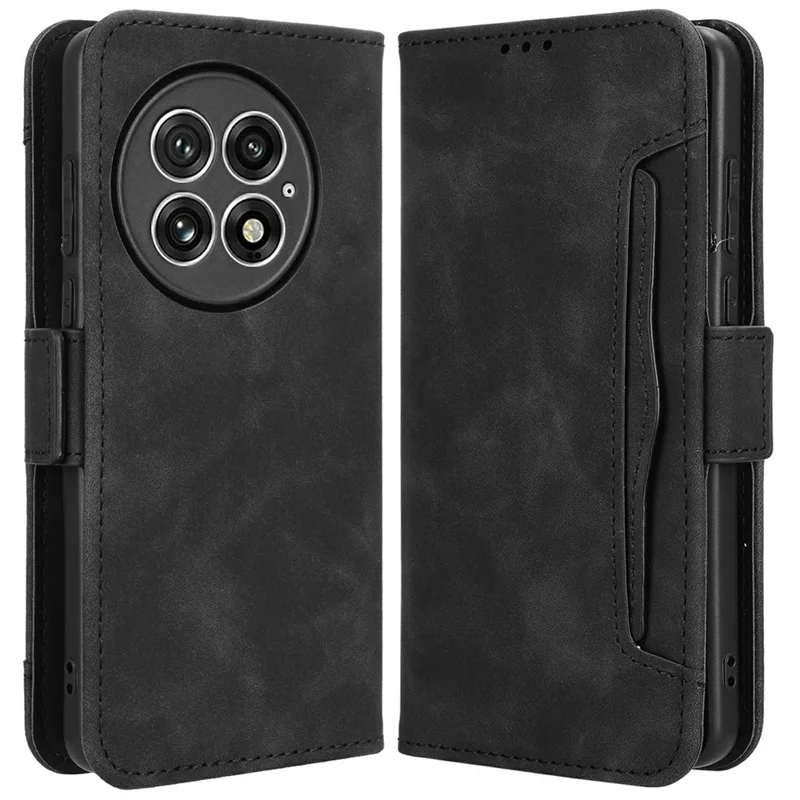 For OnePlus 13 Leather Case Phone Wallet Cover with Multiple Card Slots - Black