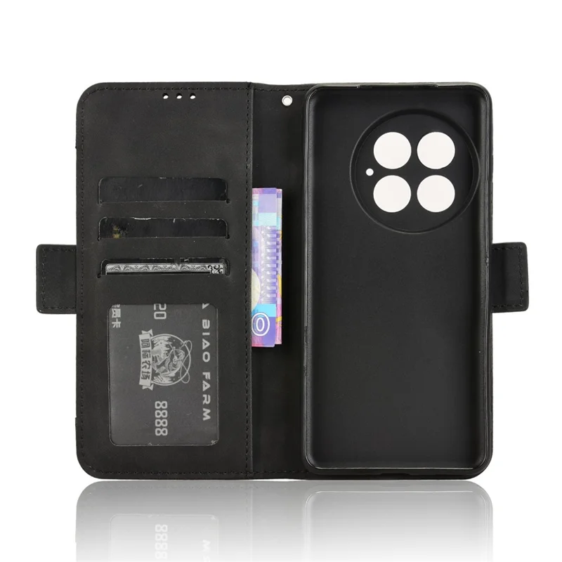 For OnePlus 13 Leather Case Phone Wallet Cover with Multiple Card Slots - Black