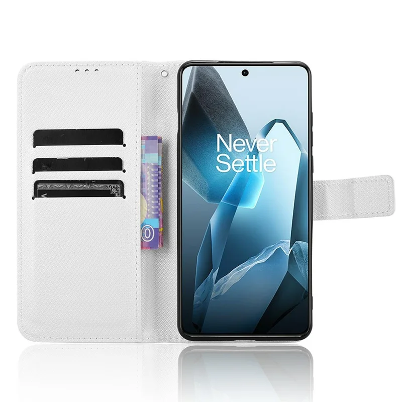 For OnePlus 13 Case PU Leather Diamond Texture Wallet Phone Cover - White