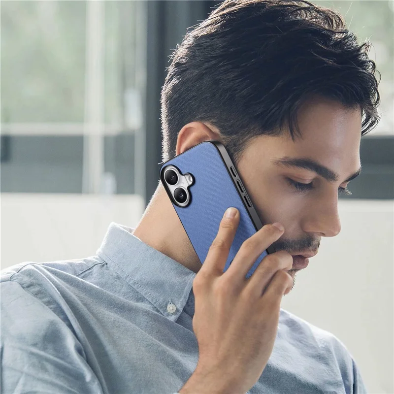 Für iPhone 16 Hülle Tuchstruktur Leder+PC+TPU stoßfeste Handyhülle - Blau