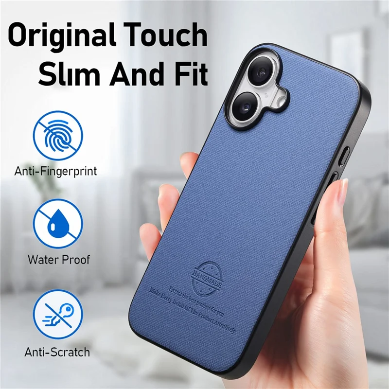 Für iPhone 16 Hülle Tuchstruktur Leder+PC+TPU stoßfeste Handyhülle - Blau