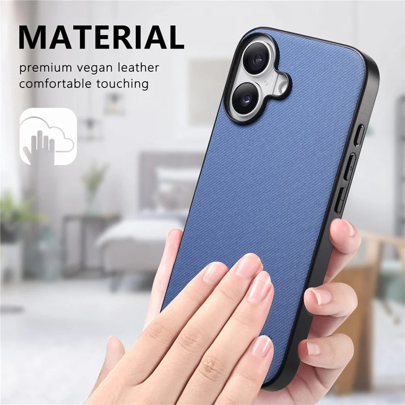 Für iPhone 16 Hülle Tuchstruktur Leder+PC+TPU stoßfeste Handyhülle - Blau