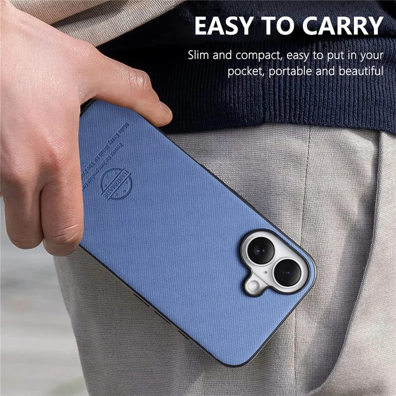 Für iPhone 16 Hülle Tuchstruktur Leder+PC+TPU stoßfeste Handyhülle - Blau