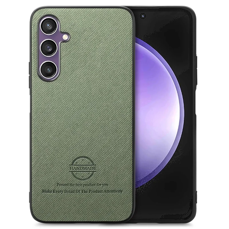 For Samsung Galaxy S23 FE Case Cloth Texture Leather+PC+TPU Anti-Drop Phone Cover - Green