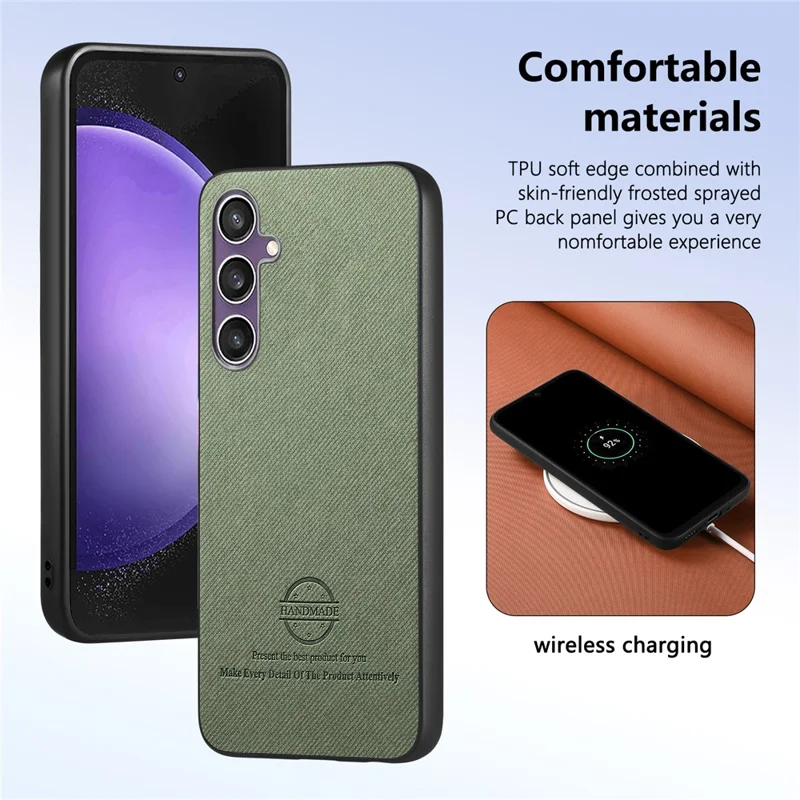 For Samsung Galaxy S23 FE Case Cloth Texture Leather+PC+TPU Anti-Drop Phone Cover - Green