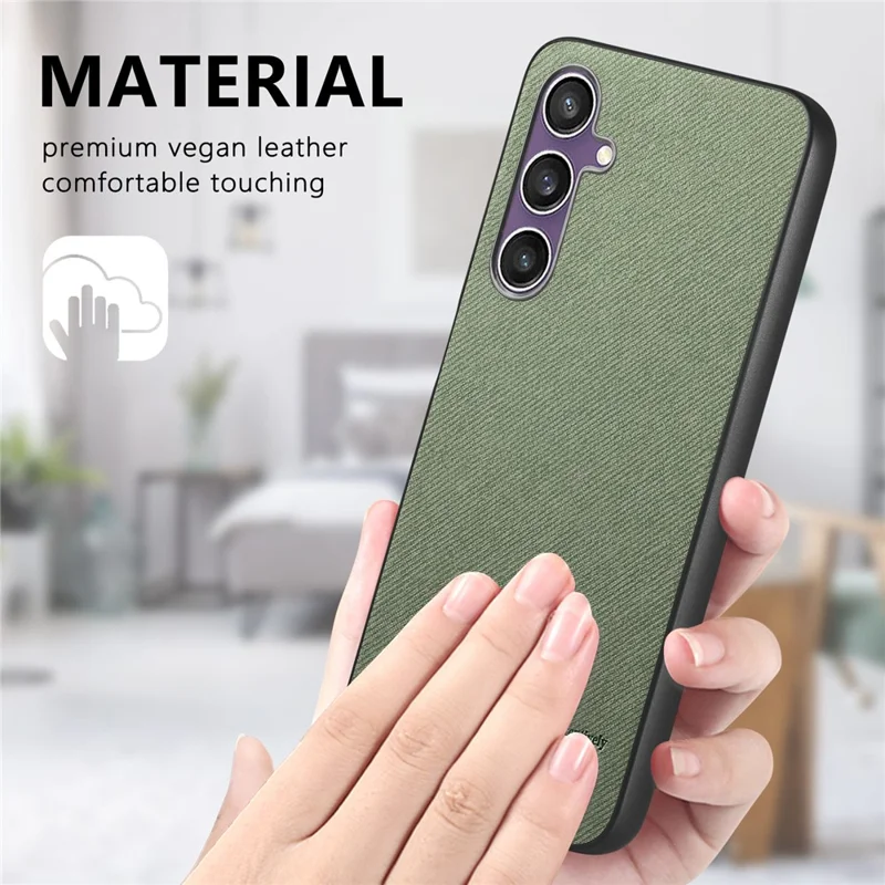For Samsung Galaxy S23 FE Case Cloth Texture Leather+PC+TPU Anti-Drop Phone Cover - Green