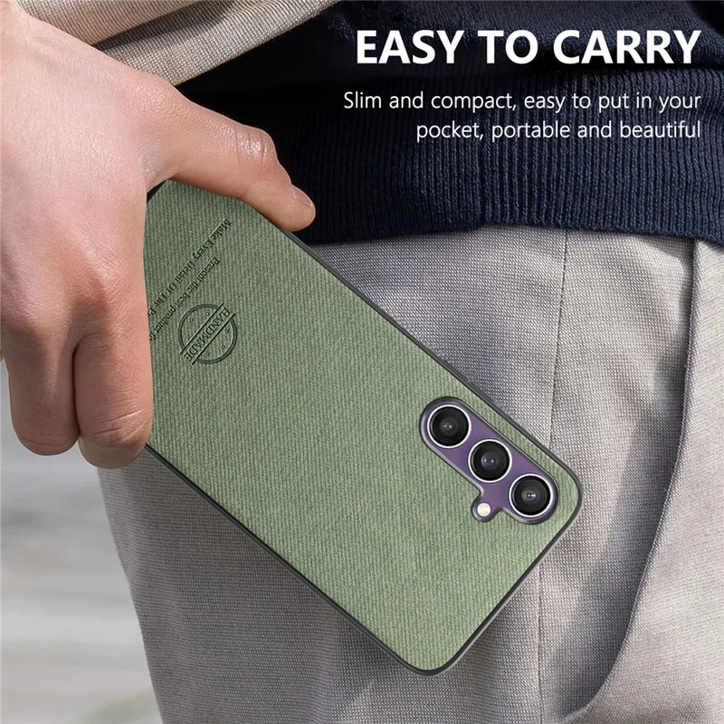 For Samsung Galaxy S23 FE Case Cloth Texture Leather+PC+TPU Anti-Drop Phone Cover - Green