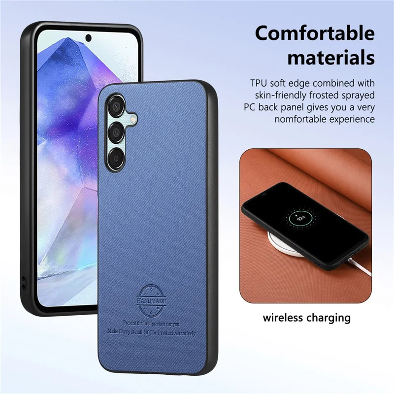For Samsung Galaxy A55 5G Case Stofstruktur Læder+PC+TPU Anti-drop Telefonbeskyttelse - Blå