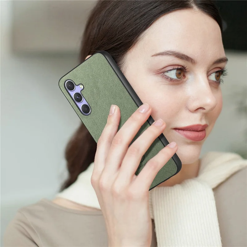 For Samsung Galaxy A54 5G Case Cloth Texture Leather+PC+TPU Anti-Drop Phone Cover - Green