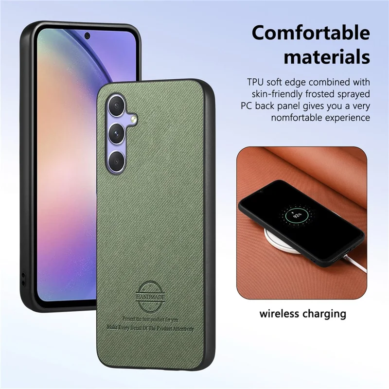 For Samsung Galaxy A54 5G Case Cloth Texture Leather+PC+TPU Anti-Drop Phone Cover - Green